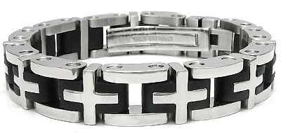 Stainless Steel Rubber Men's Bike Link Bracelet