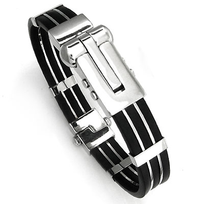 Stainless Steel Rubber Men's Cuff Bracelet