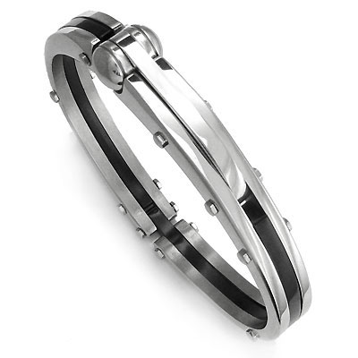 Stainless Steel Black Men 39s Mechanic Cuff Bracelet