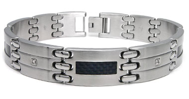 Stainless Steel Carbon Fiber Diamond Bracelet
