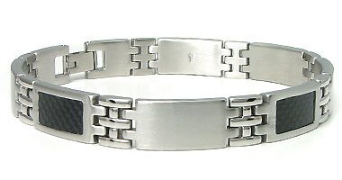 Stainless Steel Carbon Fiber Link Bracelet