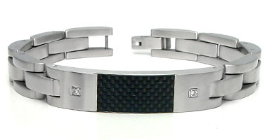 Stainless Steel Carbon Fiber Diamond ID Bracelet