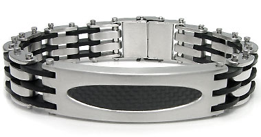 Stainless Steel Carbon Fiber Oval ID Bracelet