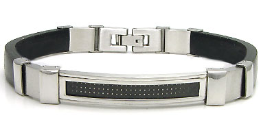 Stainless Steel Carbon Fiber Rubber ID Bracelet