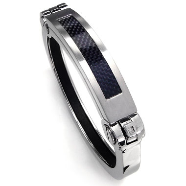 Stainless Steel Carbon Fiber Diamond Cuff Bracelet