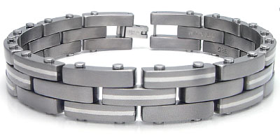 Titanium Men's Bracelet with Silver Inlay