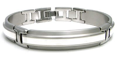 Edward Mirell Mens Titanium Silver Inlaid Link Bracelet :  bangle designer jewelry cuff