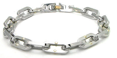 Nitrogen 14K Gold Stainless Steel Mens Oval Rolo Bracelet