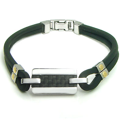 Nitrogen 14K Gold Stainless Steel Carbon Fiber ID Bracelet