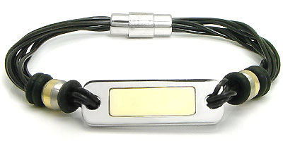 Nitrogen 14K Gold Stainless Steel Rubber Cord Greek Bracelet