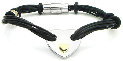 Nitrogen 14K Gold Stainless Steel Rubber Cord Heart Bracelet