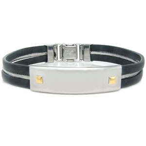 Stainless Steel and 14K Yellow Gold Rubber Bangle