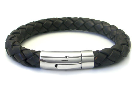 Stainless Steel Brown Braided Leather Men's Bracelet