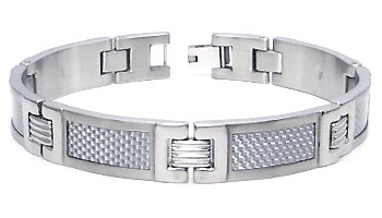 Stainless Steel Silver Men's Carbon Fiber Bracelet
