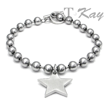 Ladies Stainless Steel Engravable Star Charm Toggle Bracelet