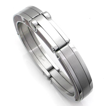 Royal Supreme Stainless Steel Oak Wood Men's Cuff Bracelet