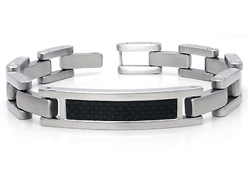 Stainless Steel Carbon Fiber ID Men's Bracelet