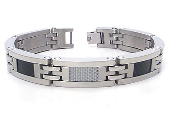 Stainless Steel Two Tone Carbon Fiber Men's Bracelet