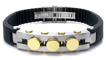 Stainless Steel Rubber Gold Plated Piston Men's Bracelet