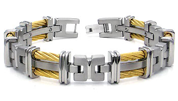 Titanium Double Golden Cable Link Bracelet