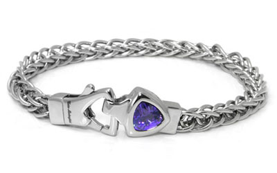 LAMBORGHINI Stainless Steel Bracelet w/ Purple Crystals