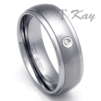 KIRON 8MM Tungsten Carbide Diamond Wedding Band Ring