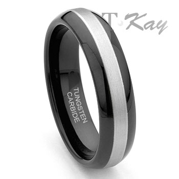 Black Tungsten Carbide Wedding Band Ring w Brushed Center