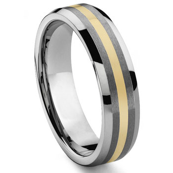REGAL 6MM Tungsten Carbide 14K Gold Inlay Wedding Band