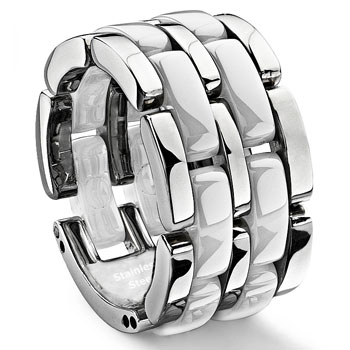 2 Row White Diamond Ceramic Unisex Wedding Ring