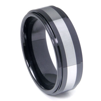 Black Ceramic Tungsten Inlay Wedding Band Ring