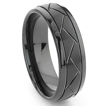 Black Tungsten 8MM Diamond Cut Dome Wedding Band Ring