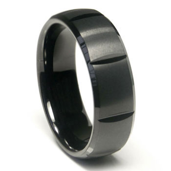 Black Tungsten 8MM Dome Wedding Band Ring w horizontal grooves Black Tungsten 8MM Dome Wedding Band Ring w horizontal grooves