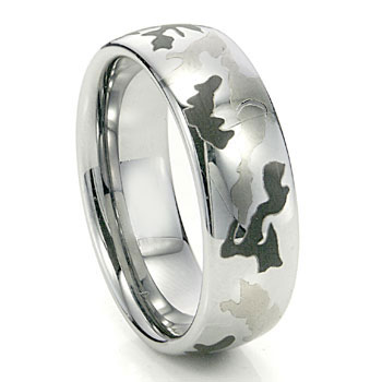 ring tungsten camo 8mm mens band military camouflage rings carbide domed