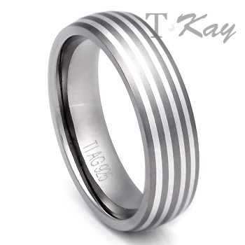 Titanium Silver Inlay Wedding Dome Ring