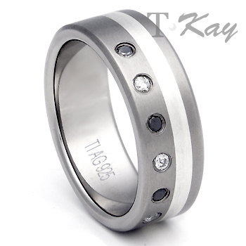 Titanium Silver Inlay Black Diamond Wedding Ring Titanium Silver Inlay Black Diamond Wedding Ring