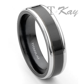 JARNO Black Titanium Band with Grey Titanium Edges Flat black ring mens 