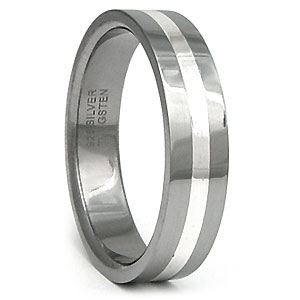 Tungsten Carbide Silver Inlay Wedding Band Ring