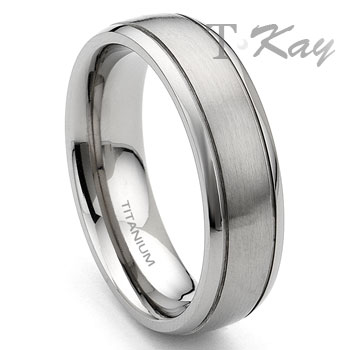 Titanium 7mm Grooved Wedding Band Ring