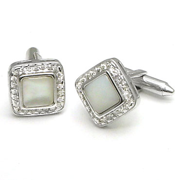14K White Gold Diamond Mother of Pearl Cufflinks