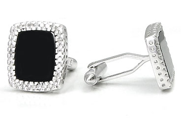 14K White Gold Diamond Onyx Cufflinks