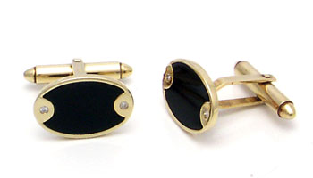 14K Gold Diamond Onyx Cufflinks