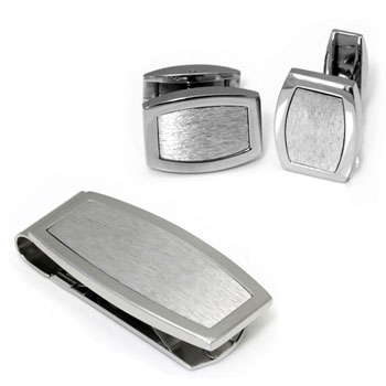 Colibri TONNEAU Stainless Steel Silver Money Clip Cufflinks Gift Set