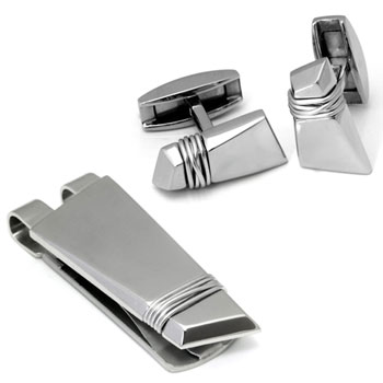 Colibri INNUENDO Stainless Steel Money Clip Cufflinks /w Silver Ropes Gift Set