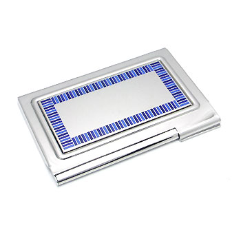 COLIBRI Stainless Steel Blue Lacquer Business Card Holder