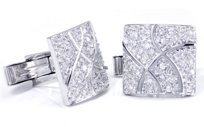 14K White Gold Diamond Cufflinks