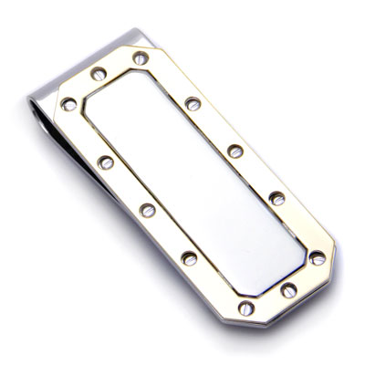 Dolan Bullock Sterling Silver 14K Gold Border Money Clip w/ Screws