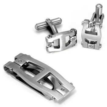 Colibri PRIME Stainless Steel Diamond Money Clip Cufflinks Gift Set