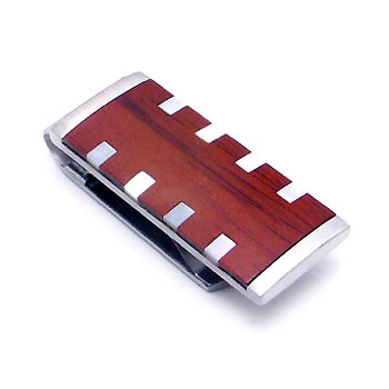 COLIBRI Stainless Steel Mother of Pearl & Wood Money Clip