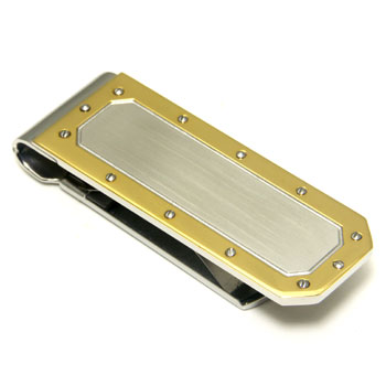 Stainless Steel Engravable Money Clip w/ Golden Edge