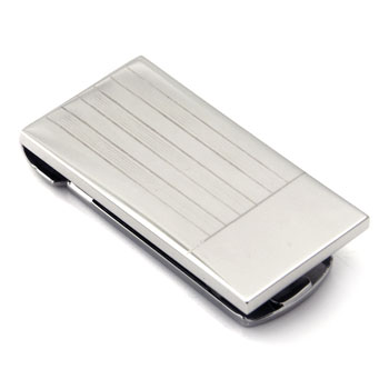 Stainless Steel Engravable Money Clip w/ Stripes